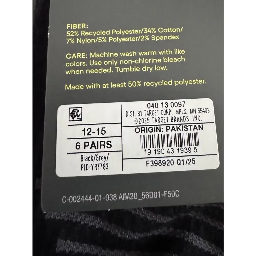 2 Pack All In Motion No Show Socks Mens 12-15 Black White 6 Pair Big & Tal - Picture 4 of 5